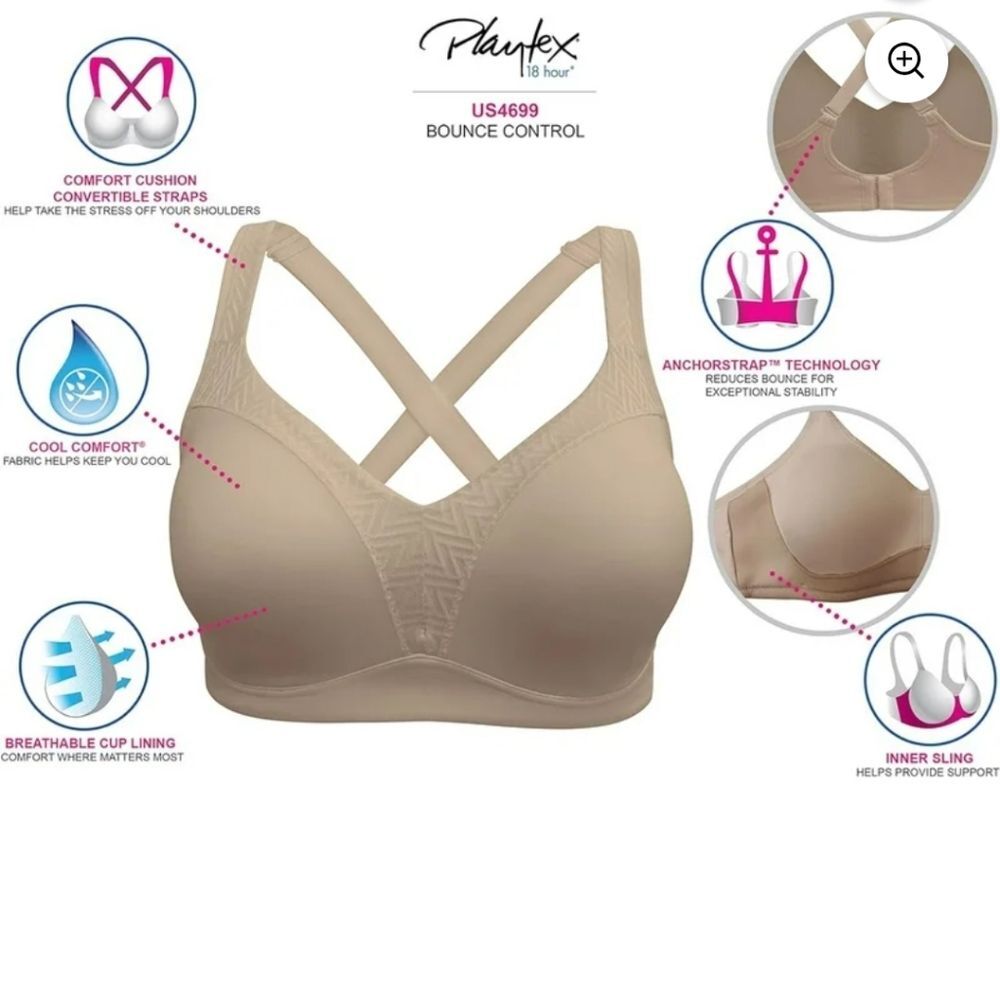 Women's Playtex US4699 18 Hour Bounce Control Wirefree Bra (Black 44C)
